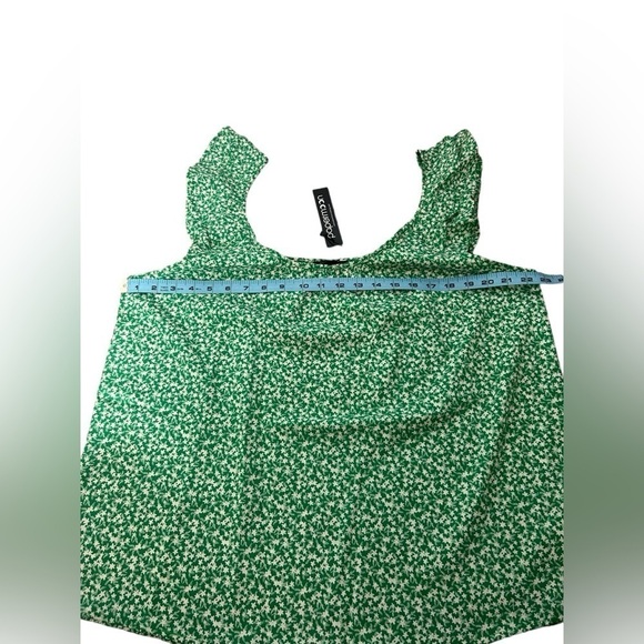 Papermoon Sleeveless Ruffle Strap Tank Green & White Floral Print Size 1XL NWT - Picture 9 of 10